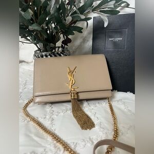 AUTHENTIC YSL Classic Monogram Kate Tassel Chain Wallet/Small Crossbody Bag.